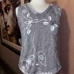Vintage 90s Lauren Michelle Gray Embroidered Tank Top size M